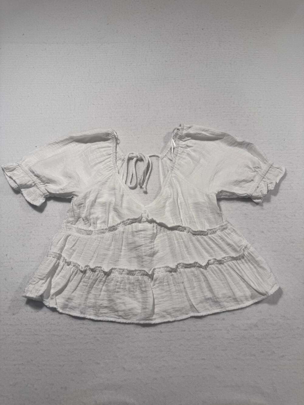 Kirious Los Angeles White Puff Sleeve Open Back Babydoll Top XS